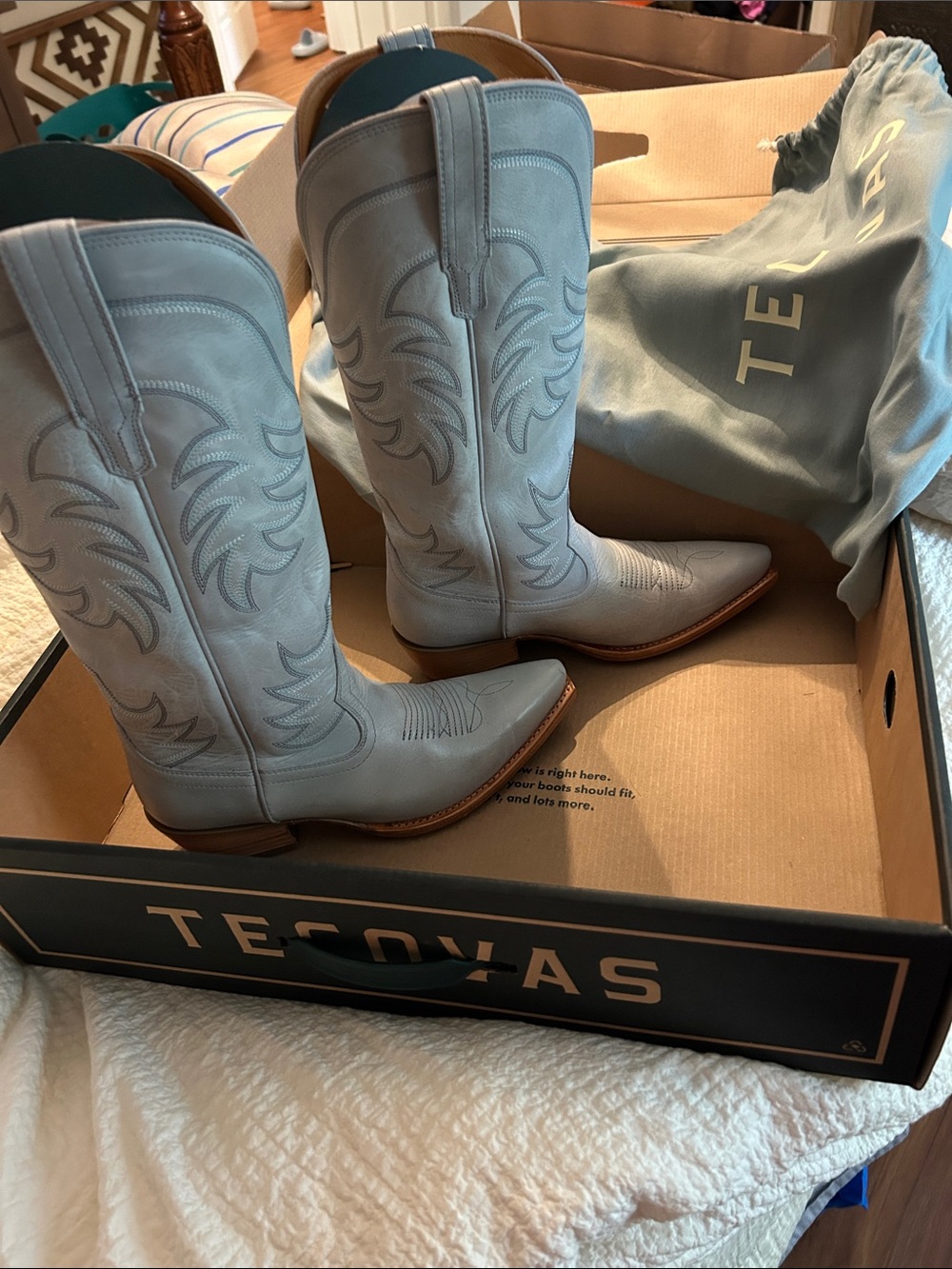 Tecovas Women's Annie Slate Blue Boots 9 wide calf